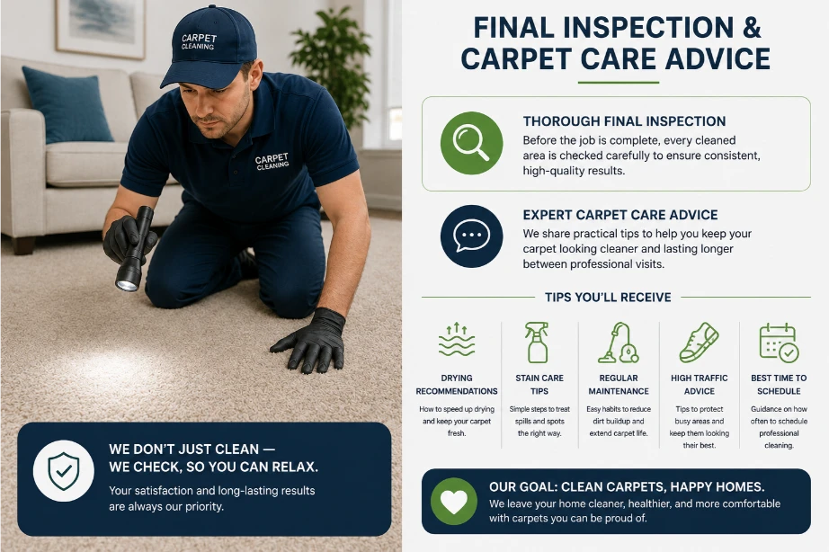 Final inspection after cleaning carpets 